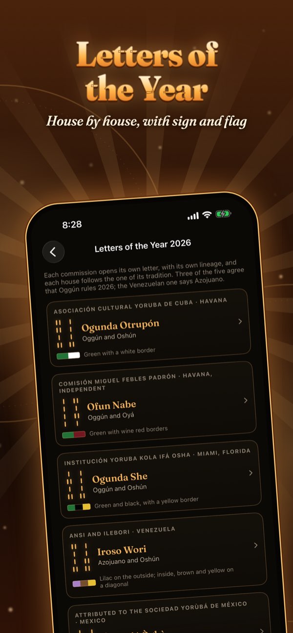 The Letters of the Year in the app: house by house, with sign and flag.