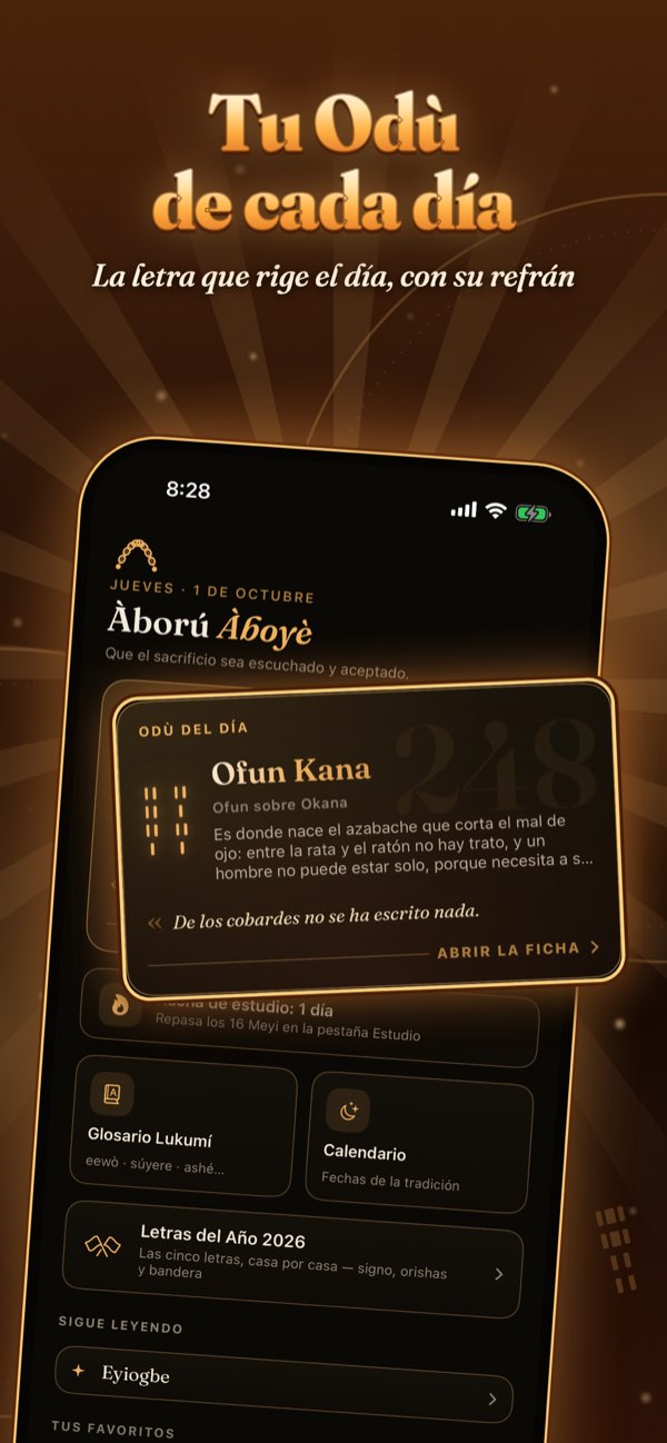 Tu Odù de cada día: la letra que rige el día en la app, con su refrán.
